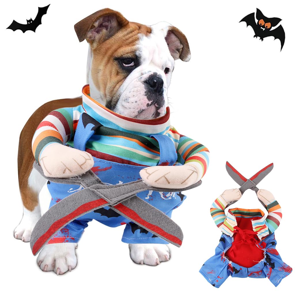 Qpets Dog Halloween Costume, Funny Rainbow Clown Costume Spooky Scissors-man Cosplay Dressing Costume Halloween Party Costume for Small Dogs, M Qpets Dog Halloween Costume, Funny Rainbow Clown Costume Spooky Scissors-man Cosplay Dressing Costume Halloween Party Costume for Small Dogs, M